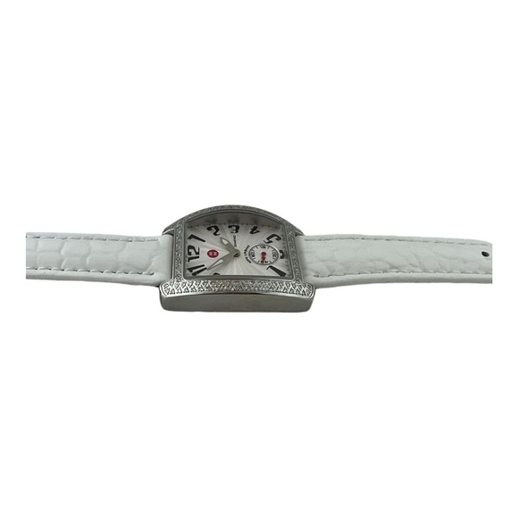 Michele Ladies Mini Urban Diamond Watch White Band Silver Dial #13765 - Picture 3 of 13